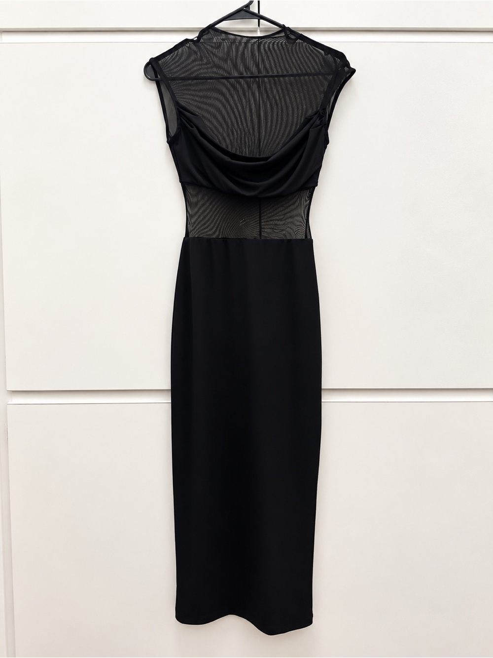 Dynamite Black Mesh-Panel Cowl Midi Dress